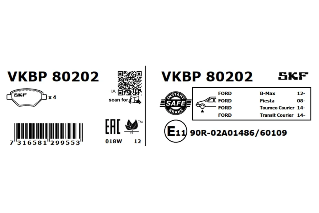 VKBP 80202 SKF Комплект тормозных колодок, дисковый тормоз (фото 6)