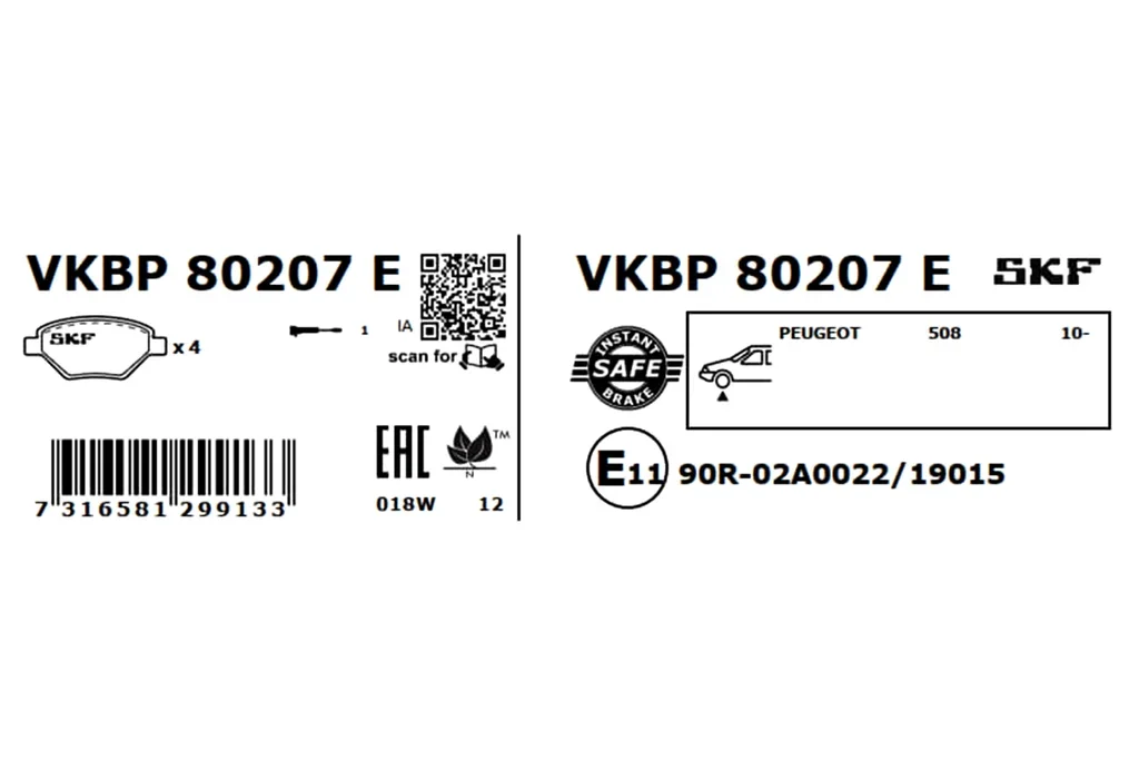 VKBP 80207 E SKF Комплект тормозных колодок, дисковый тормоз (фото 2)