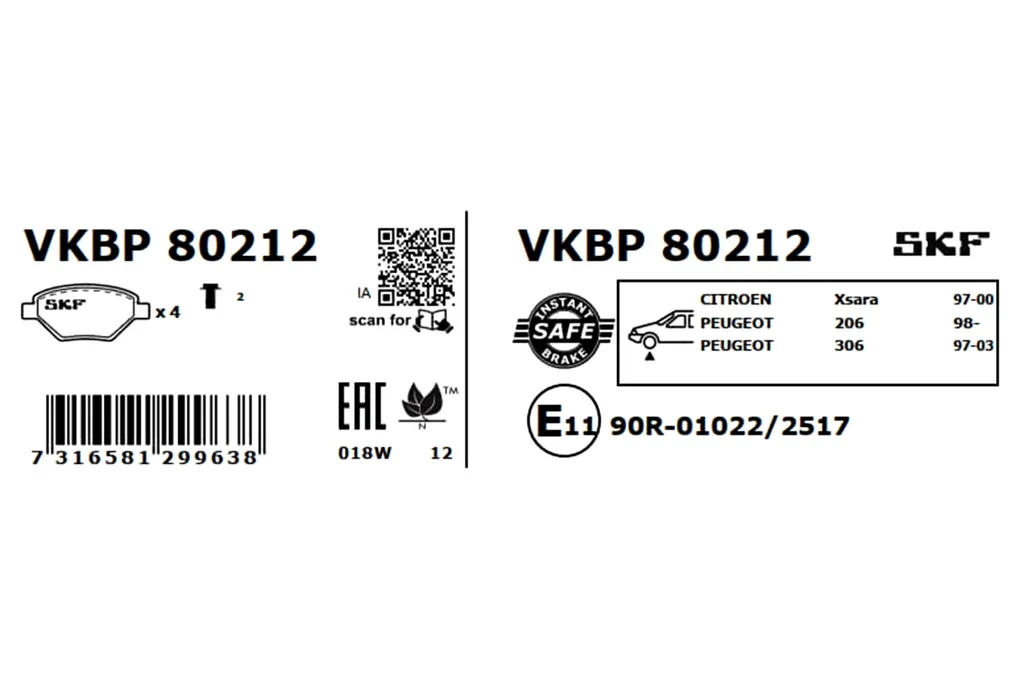 VKBP 80212 SKF Комплект тормозных колодок, дисковый тормоз (фото 2)