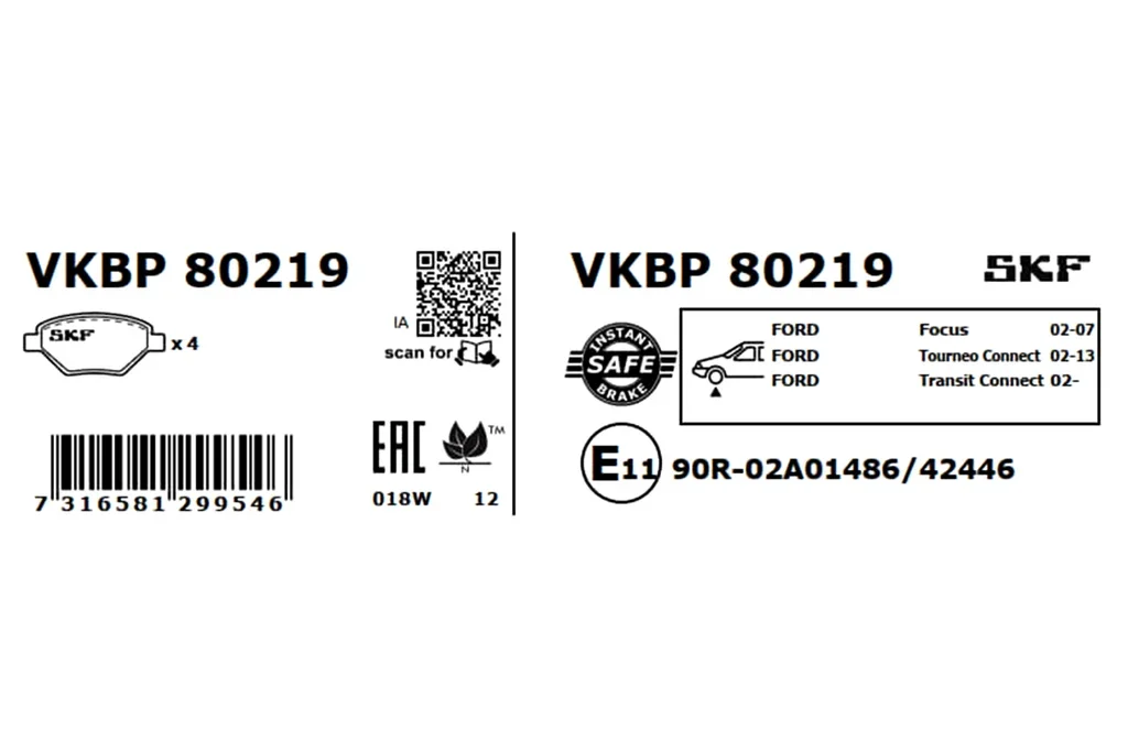 VKBP 80219 SKF Комплект тормозных колодок, дисковый тормоз (фото 5)