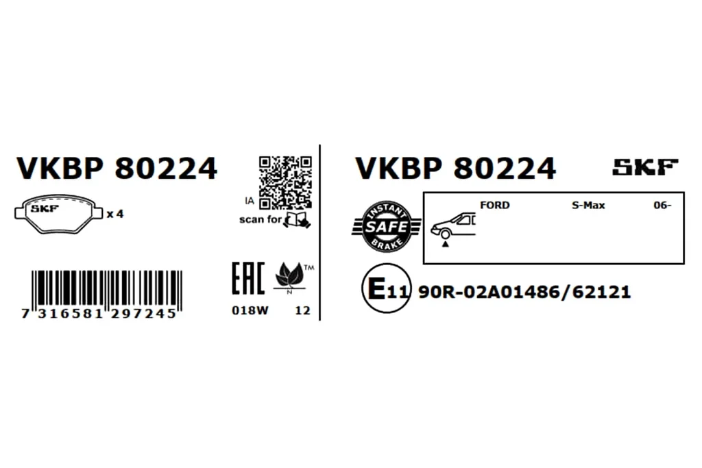 VKBP 80224 SKF Комплект тормозных колодок, дисковый тормоз (фото 7)