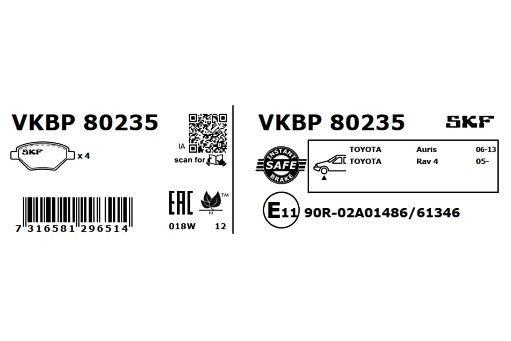 VKBP 80235 SKF Комплект тормозных колодок, дисковый тормоз (фото 7)