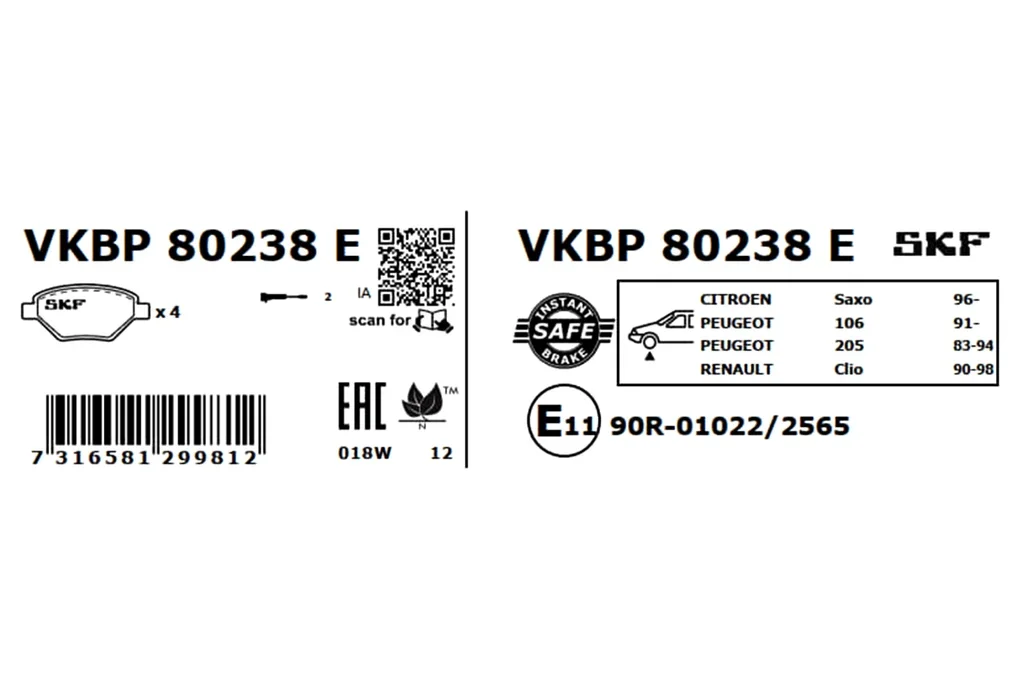 VKBP 80238 E SKF Комплект тормозных колодок, дисковый тормоз (фото 4)