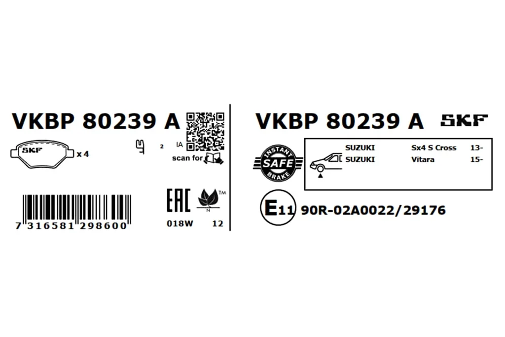 VKBP 80239 A SKF Комплект тормозных колодок, дисковый тормоз (фото 4)