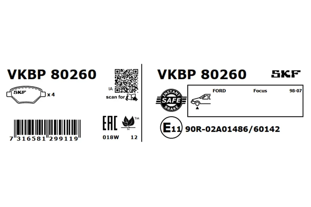 VKBP 80260 SKF Комплект тормозных колодок, дисковый тормоз (фото 2)