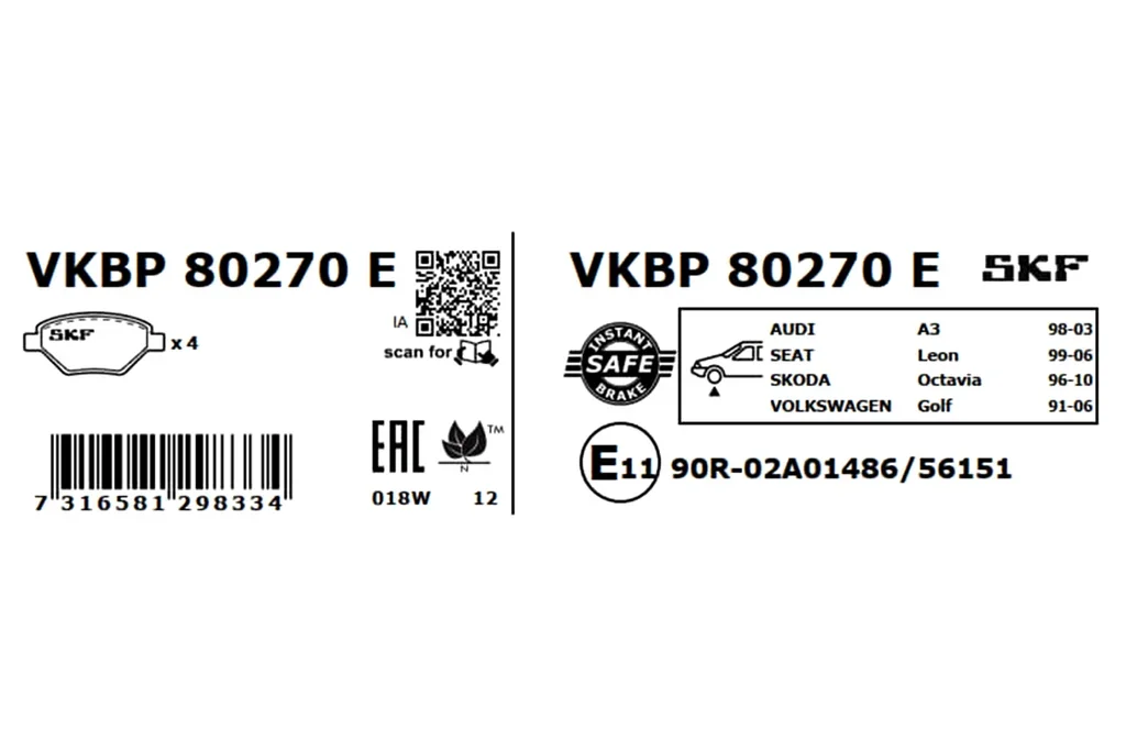 VKBP 80270 E SKF Комплект тормозных колодок, дисковый тормоз (фото 4)