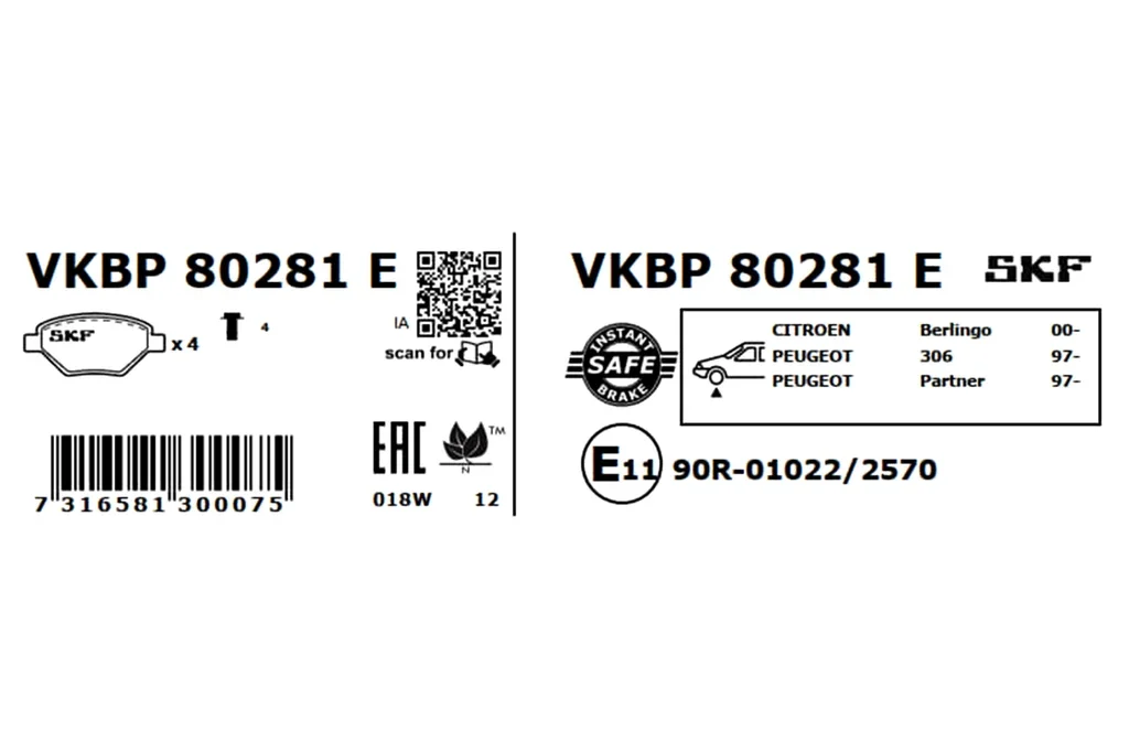 VKBP 80281 E SKF Комплект тормозных колодок, дисковый тормоз (фото 2)