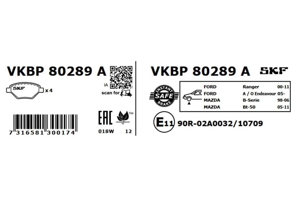 VKBP 80289 A SKF Комплект тормозных колодок, дисковый тормоз (фото 2)