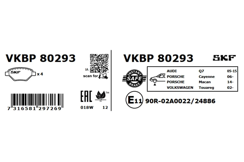 VKBP 80293 SKF Комплект тормозных колодок, дисковый тормоз (фото 3)