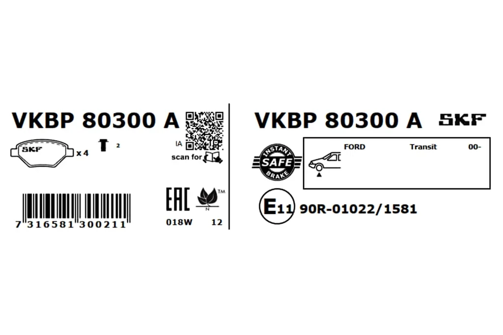 VKBP 80300 A SKF Комплект тормозных колодок, дисковый тормоз (фото 3)