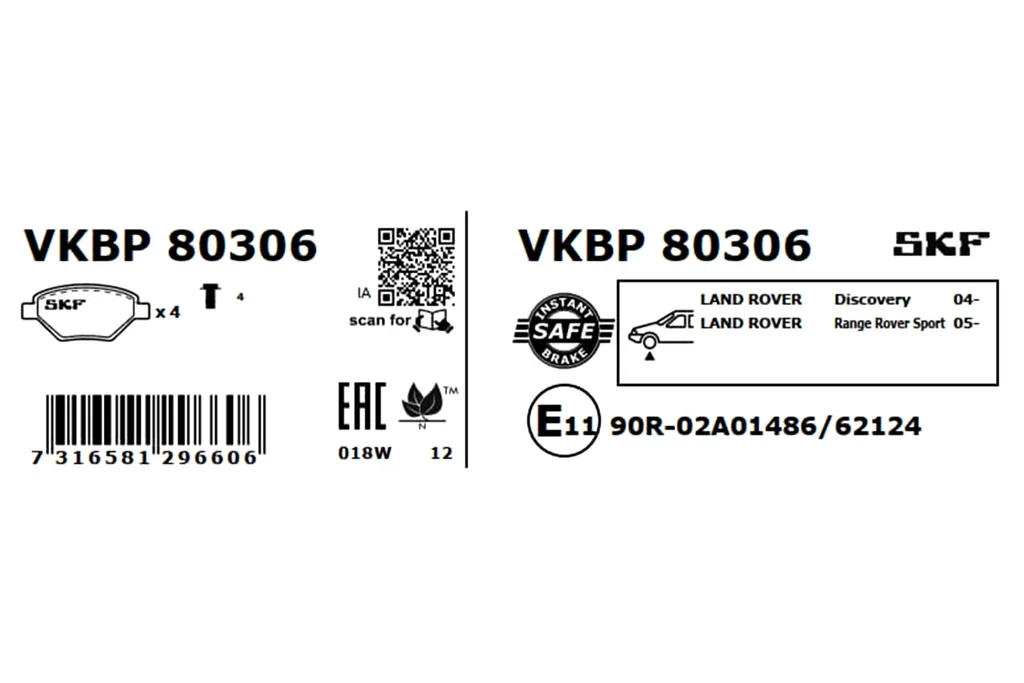 VKBP 80306 SKF Комплект тормозных колодок, дисковый тормоз (фото 2)