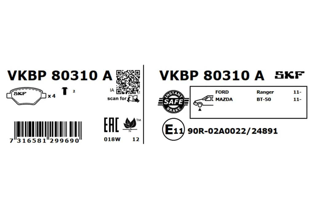 VKBP 80310 A SKF Комплект тормозных колодок, дисковый тормоз (фото 1)