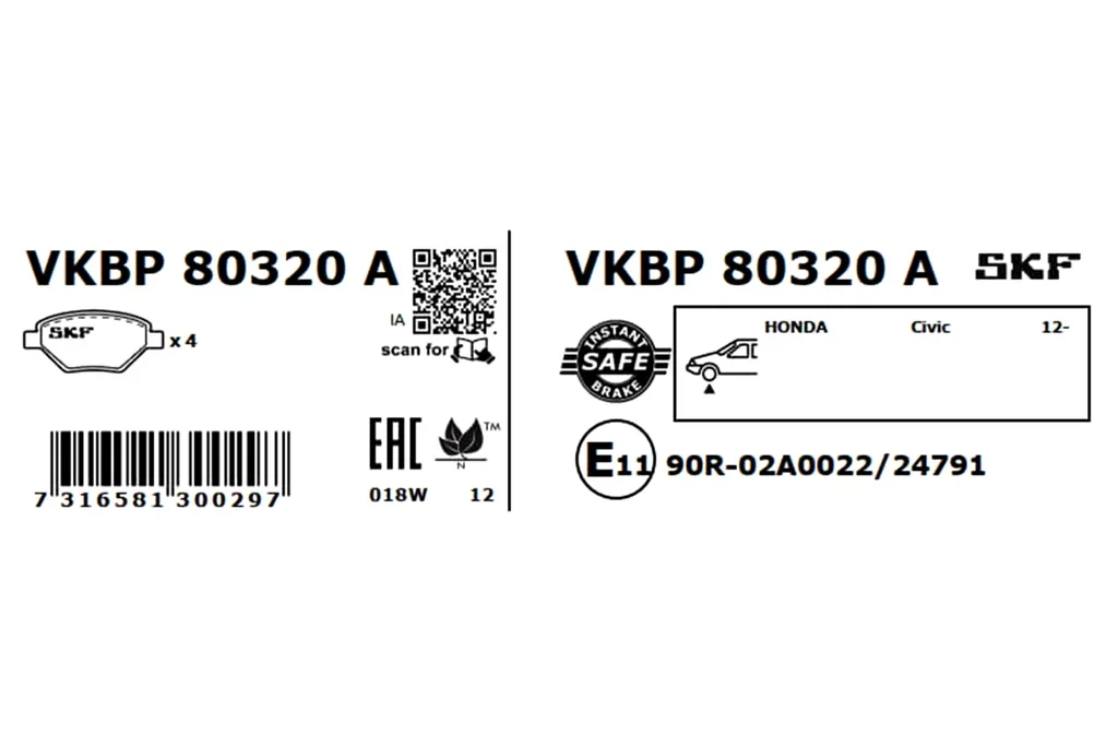VKBP 80320 A SKF Комплект тормозных колодок, дисковый тормоз (фото 3)
