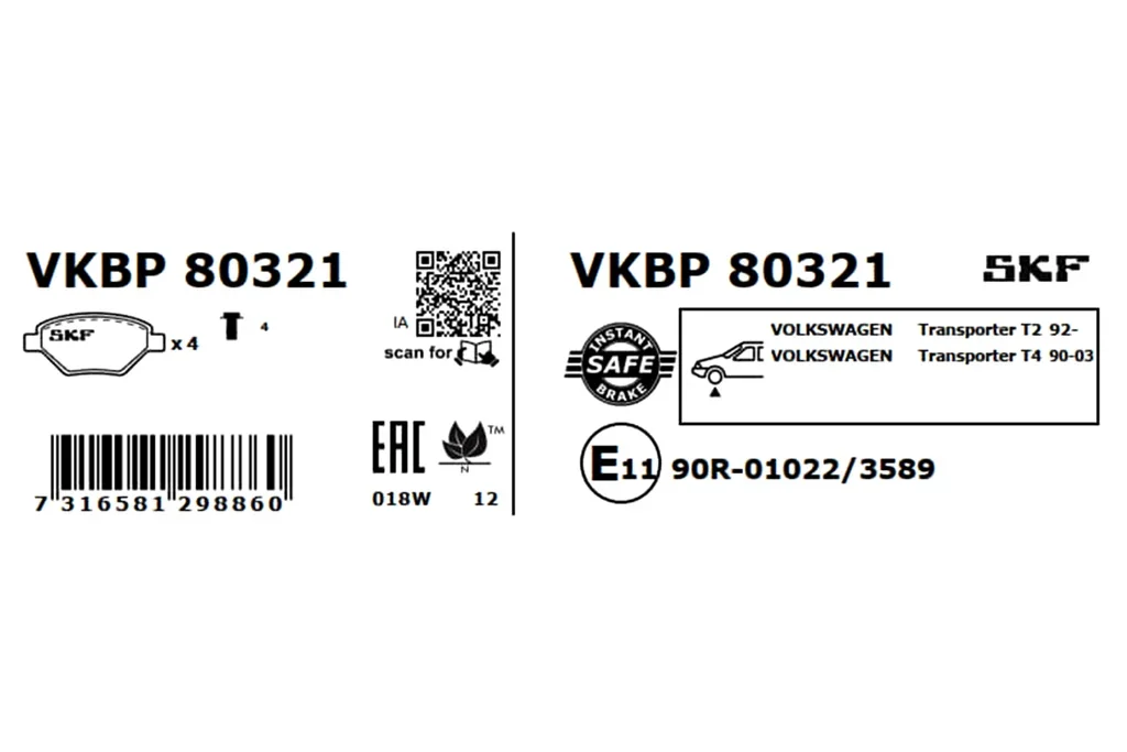 VKBP 80321 SKF Комплект тормозных колодок, дисковый тормоз (фото 1)