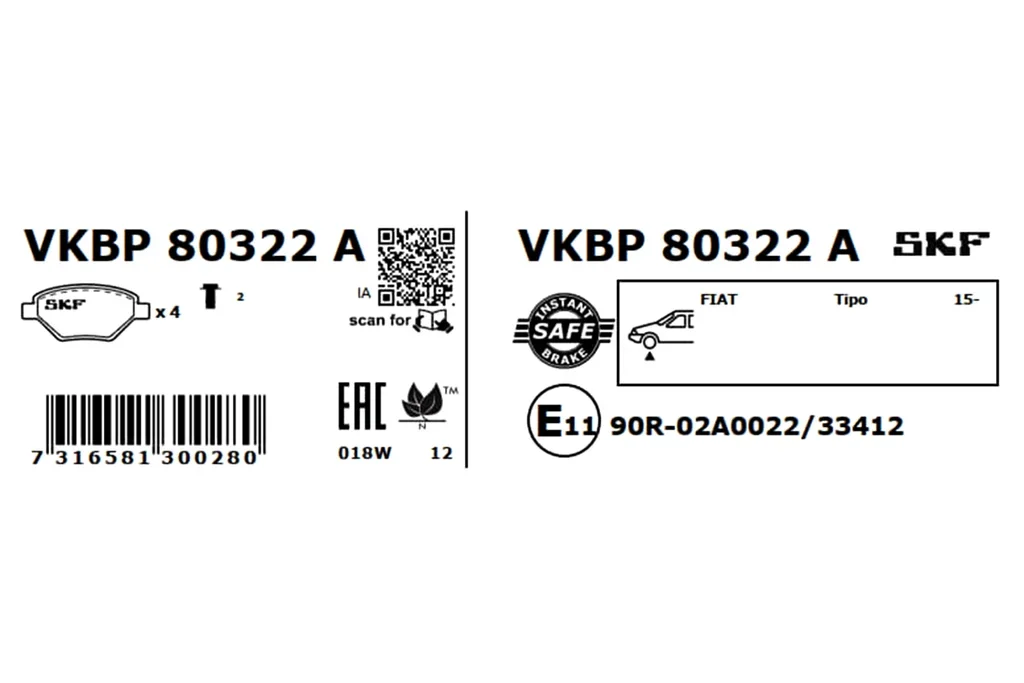 VKBP 80322 A SKF Комплект тормозных колодок, дисковый тормоз (фото 3)