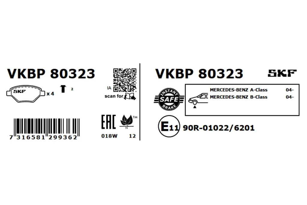 VKBP 80323 SKF Комплект тормозных колодок, дисковый тормоз (фото 2)