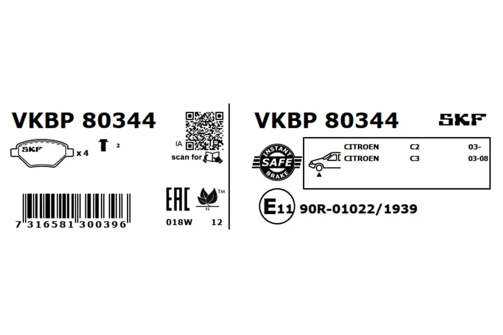 VKBP 80344 SKF Комплект тормозных колодок, дисковый тормоз (фото 7)