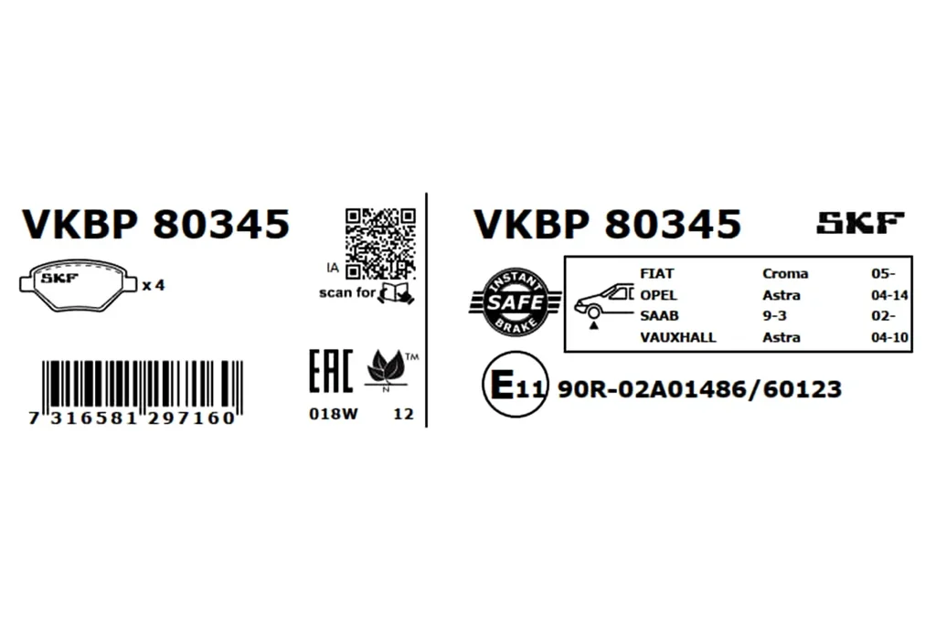 VKBP 80345 SKF Комплект тормозных колодок, дисковый тормоз (фото 2)