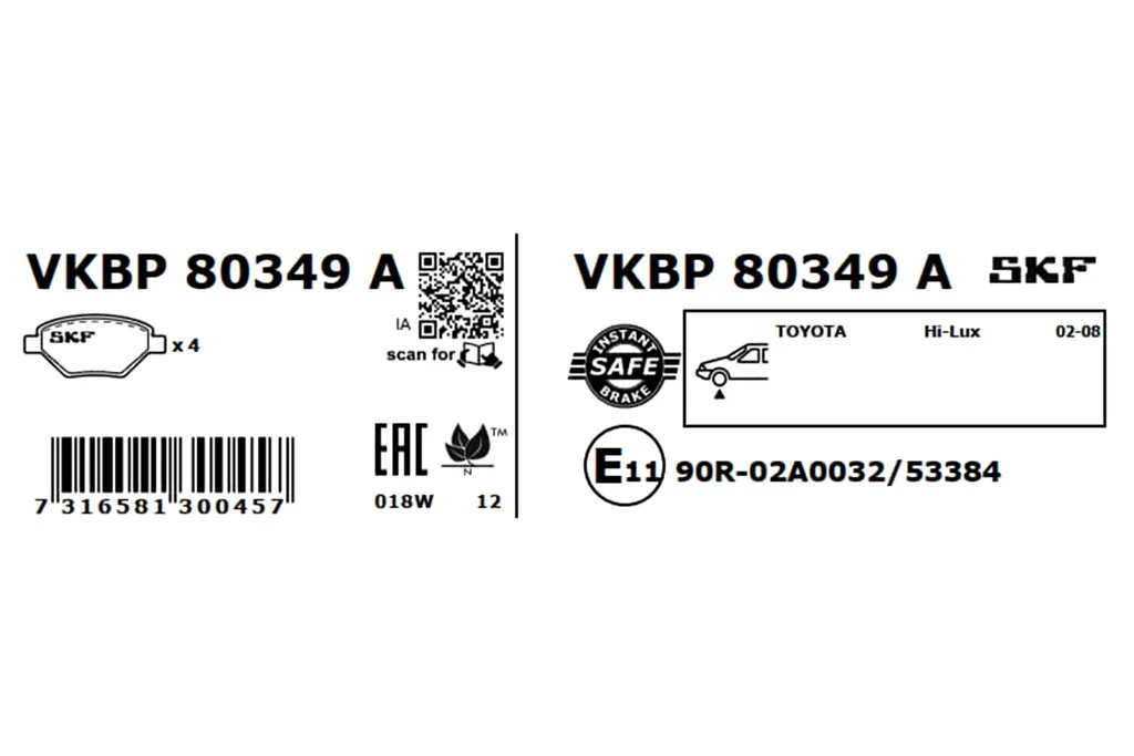 VKBP 80349 A SKF Комплект тормозных колодок, дисковый тормоз (фото 3)