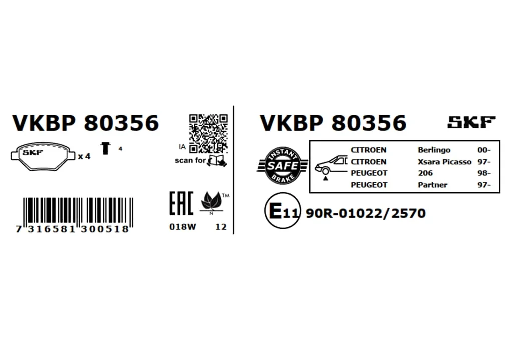 VKBP 80356 SKF Комплект тормозных колодок, дисковый тормоз (фото 4)