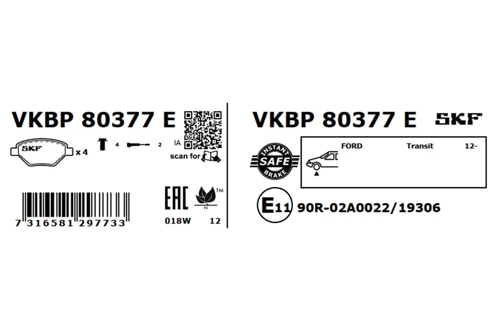 VKBP 80377 E SKF Комплект тормозных колодок, дисковый тормоз (фото 3)