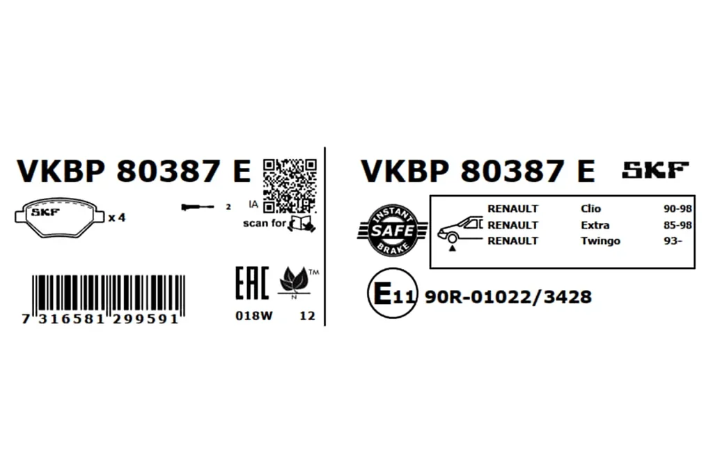 VKBP 80387 E SKF Комплект тормозных колодок, дисковый тормоз (фото 2)