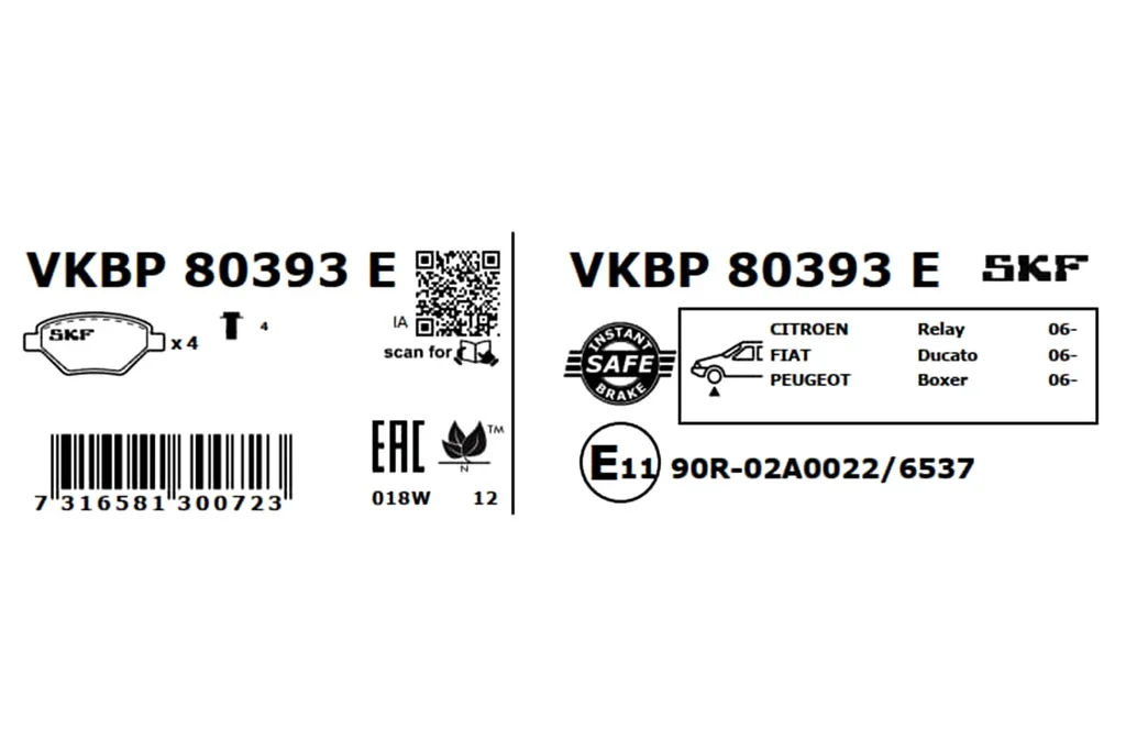 VKBP 80393 E SKF Комплект тормозных колодок, дисковый тормоз (фото 2)