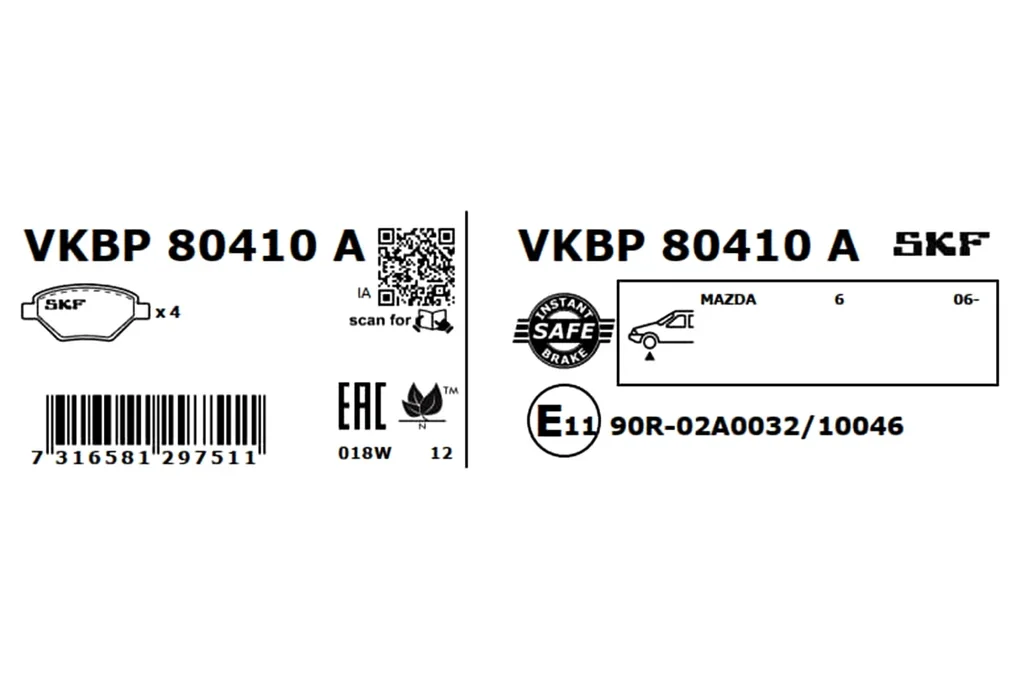 VKBP 80410 A SKF Комплект тормозных колодок, дисковый тормоз (фото 2)