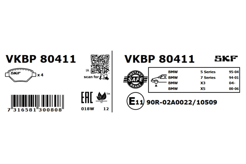 VKBP 80411 SKF Комплект тормозных колодок, дисковый тормоз (фото 5)