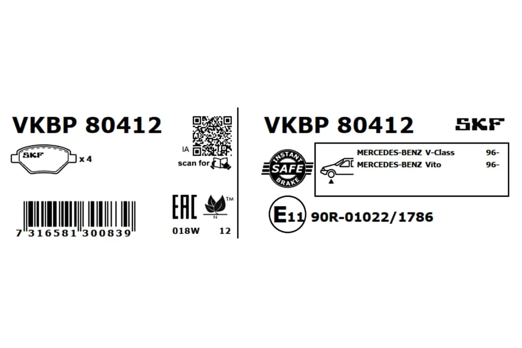 VKBP 80412 SKF Комплект тормозных колодок, дисковый тормоз (фото 4)