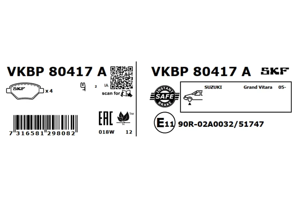 VKBP 80417 A SKF Комплект тормозных колодок, дисковый тормоз (фото 1)