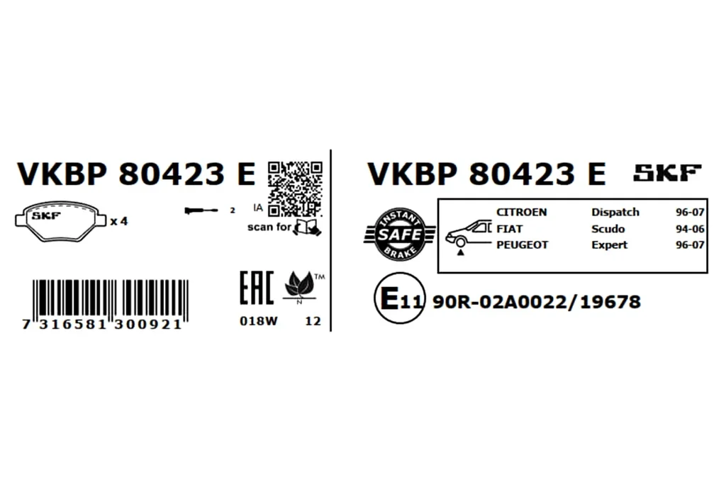 VKBP 80423 E SKF Комплект тормозных колодок, дисковый тормоз (фото 3)