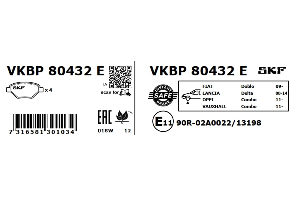 VKBP 80432 E SKF Комплект тормозных колодок, дисковый тормоз (фото 1)