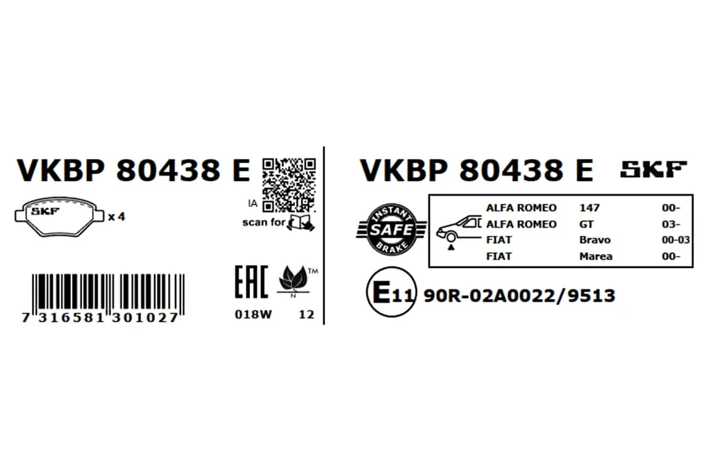 VKBP 80438 E SKF Комплект тормозных колодок, дисковый тормоз (фото 2)