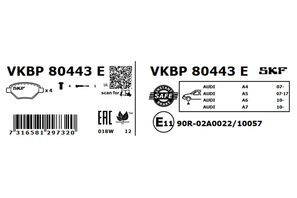 VKBP 80443 E SKF Комплект тормозных колодок, дисковый тормоз (фото 6)