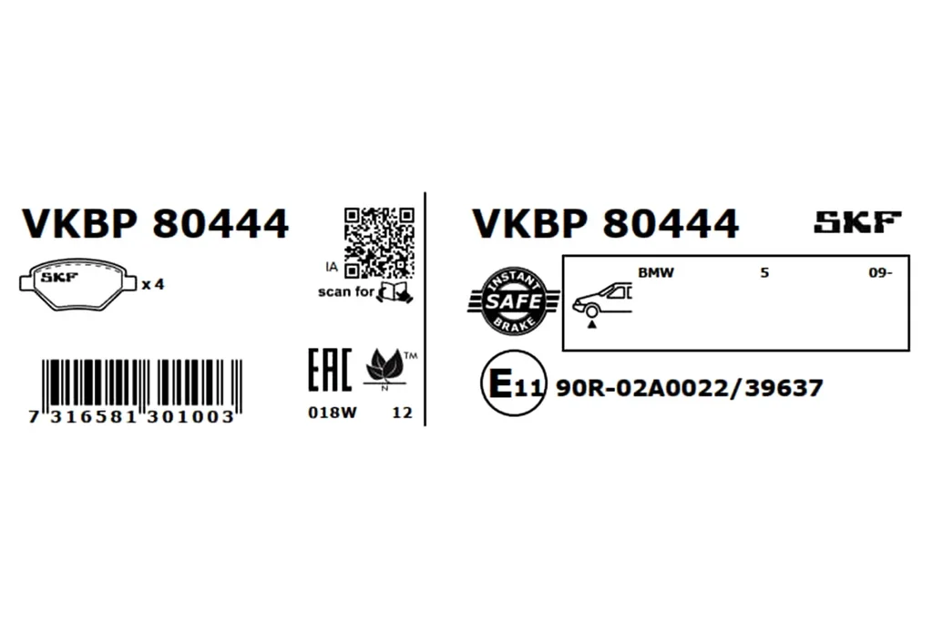 VKBP 80444 SKF Комплект тормозных колодок, дисковый тормоз (фото 3)