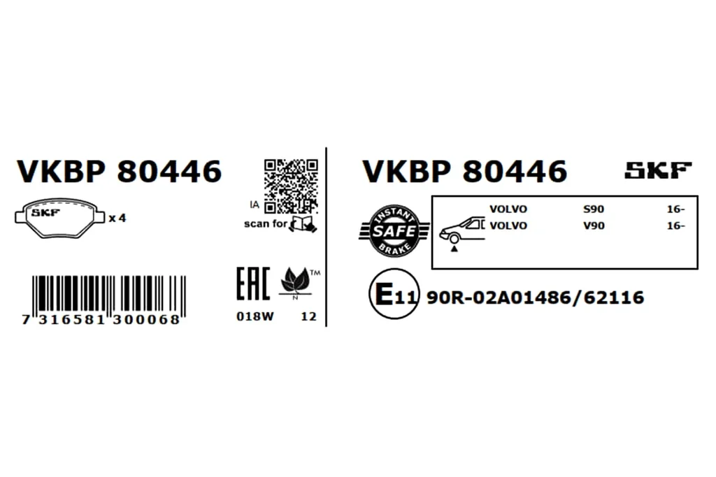 VKBP 80446 SKF Комплект тормозных колодок, дисковый тормоз (фото 3)