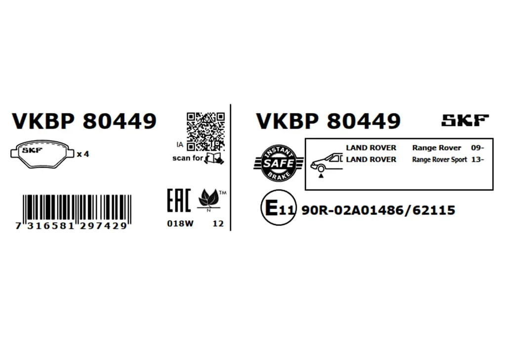 VKBP 80449 SKF Комплект тормозных колодок, дисковый тормоз (фото 2)