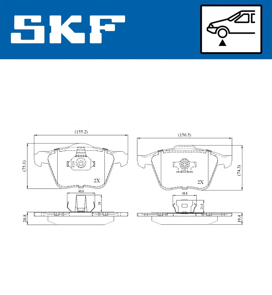 VKBP 80455 SKF Комплект тормозных колодок, дисковый тормоз (фото 2)