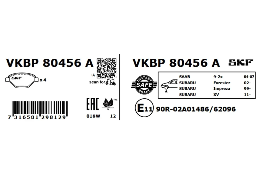 VKBP 80456 A SKF Комплект тормозных колодок, дисковый тормоз (фото 2)