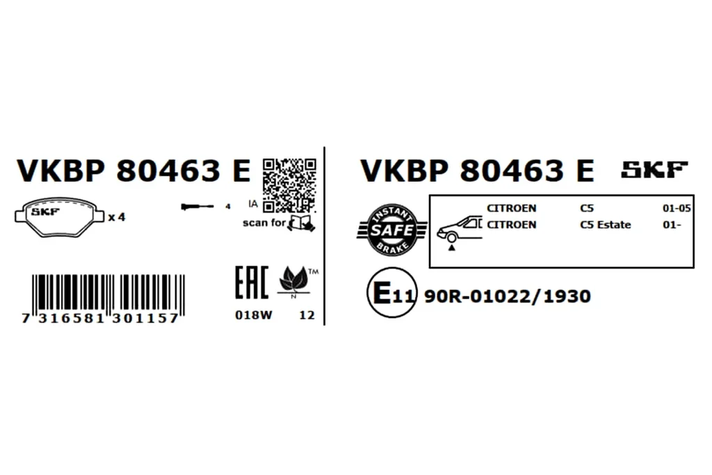 VKBP 80463 E SKF Комплект тормозных колодок, дисковый тормоз (фото 3)