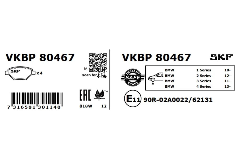 VKBP 80467 SKF Комплект тормозных колодок, дисковый тормоз (фото 3)