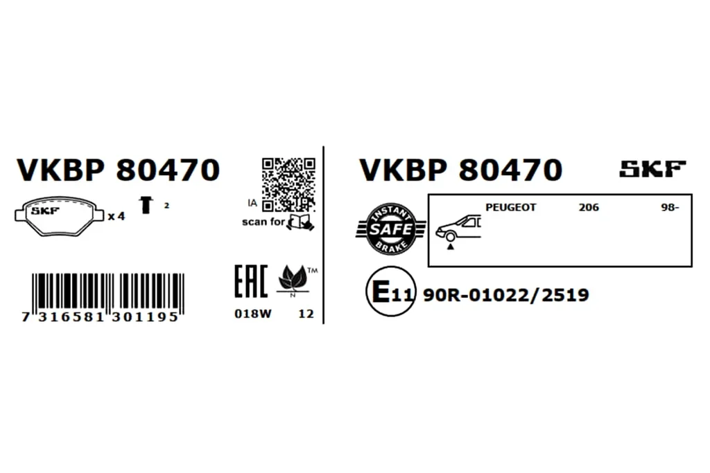 VKBP 80470 SKF Комплект тормозных колодок, дисковый тормоз (фото 2)