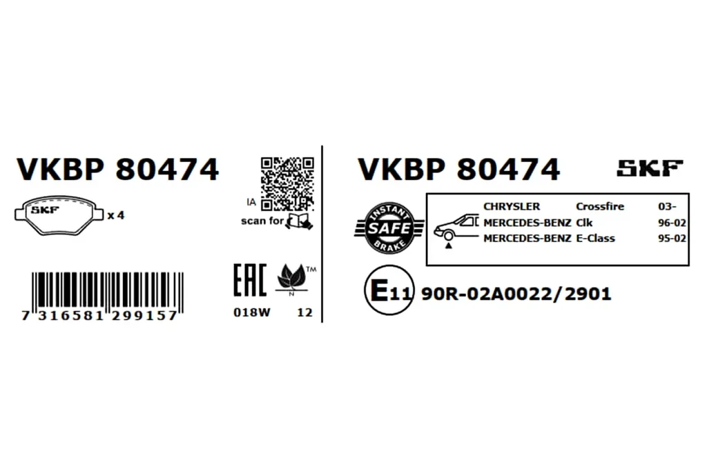 VKBP 80474 SKF Комплект тормозных колодок, дисковый тормоз (фото 2)