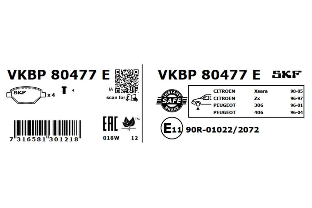 VKBP 80477 E SKF Комплект тормозных колодок, дисковый тормоз (фото 2)