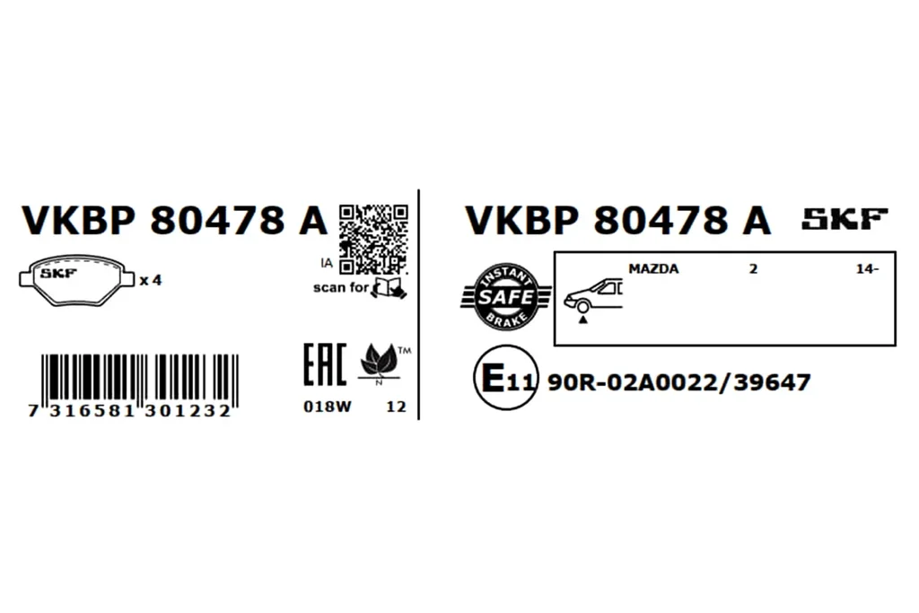 VKBP 80478 A SKF Комплект тормозных колодок, дисковый тормоз (фото 2)