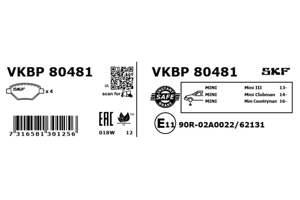 VKBP 80481 SKF Комплект тормозных колодок, дисковый тормоз (фото 2)