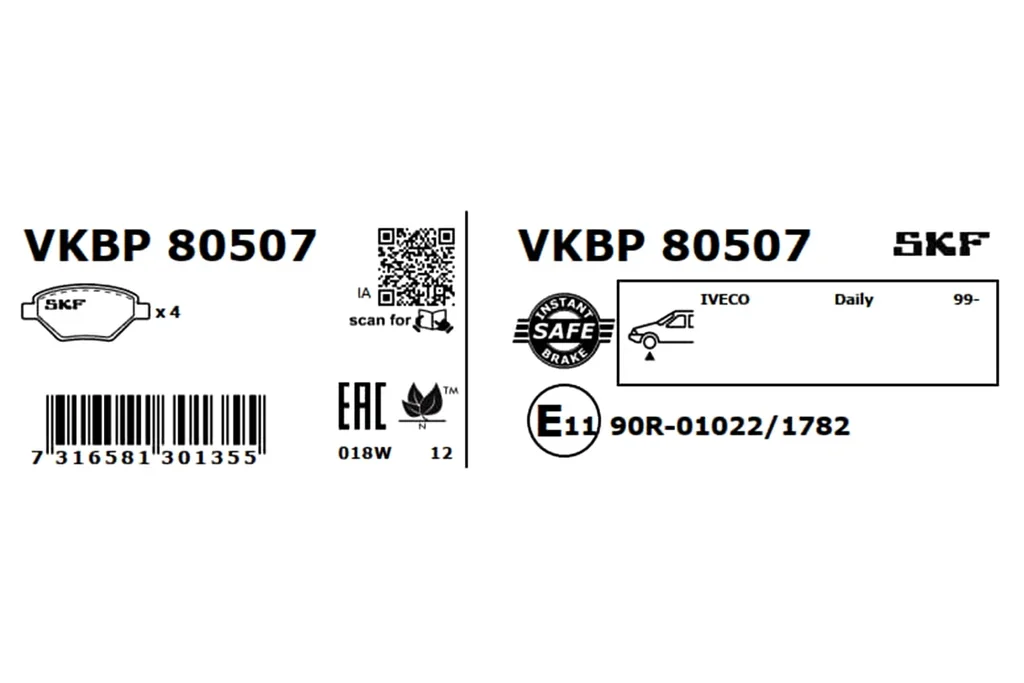 VKBP 80507 SKF Комплект тормозных колодок, дисковый тормоз (фото 3)