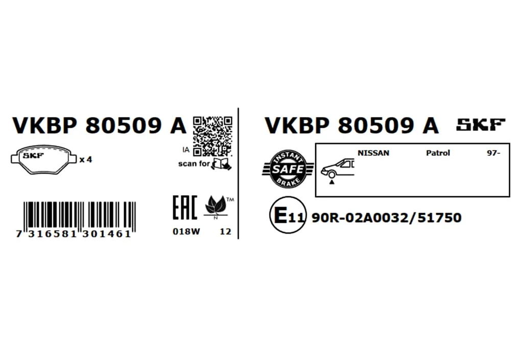 VKBP 80509 A SKF Комплект тормозных колодок, дисковый тормоз (фото 3)