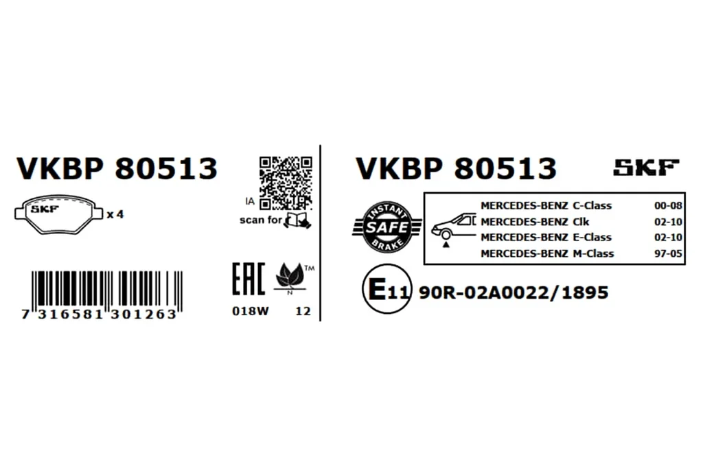 VKBP 80513 SKF Комплект тормозных колодок, дисковый тормоз (фото 4)
